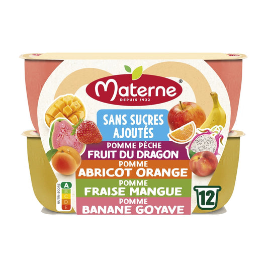 Compotes Fruits Inédits Multi Variétés MATERNE les 12 pots de 100g