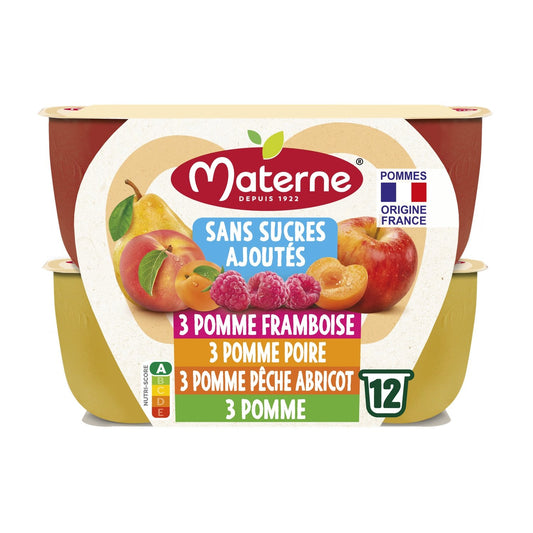 Apple, Raspberry, Peach, Apricot, Pear Compotes with No Added Sugar MATERNE