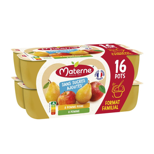 MATERNE Family Size Apple Pear Compotes with No Added Sugar