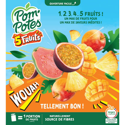 Compotes 5 Fruits Pomme Goyave Mangue Ananas Passion Sans Sucres Ajoutés POM'POTES