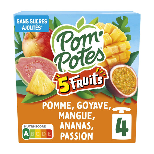 Compotes 5 Fruits Pomme Goyave Mangue Ananas Passion Sans Sucres Ajoutés POM'POTES