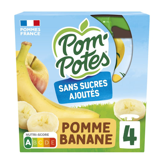 Compotes Pomme Banane Sans Sucres Ajoutés POM'POTES les 4 gourdes de 90g