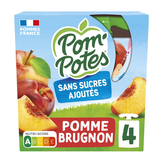 Compotes Pomme Brugnon Sans Sucres Ajoutés POM'POTES les 4 gourdes de 90g
