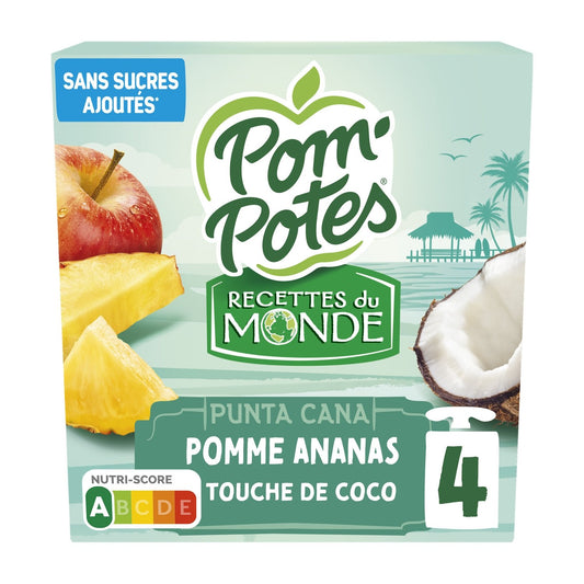 Compotes Recette Punta Cana Pomme Ananas Coco Sans Sucres Ajoutés POM'POTES les 4 gourdes de 90g