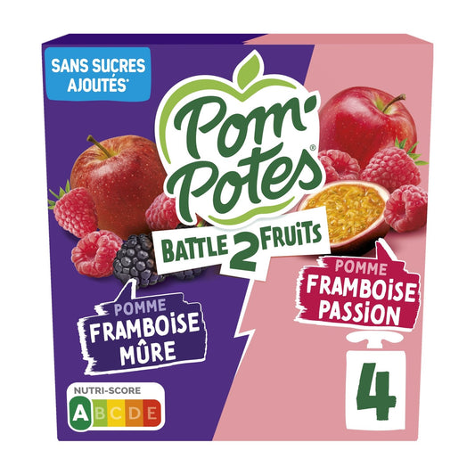Compotes Battle2fruits Pomme Framboise Mûre, Passion Sans Sucres Ajoutés POM'POTES
