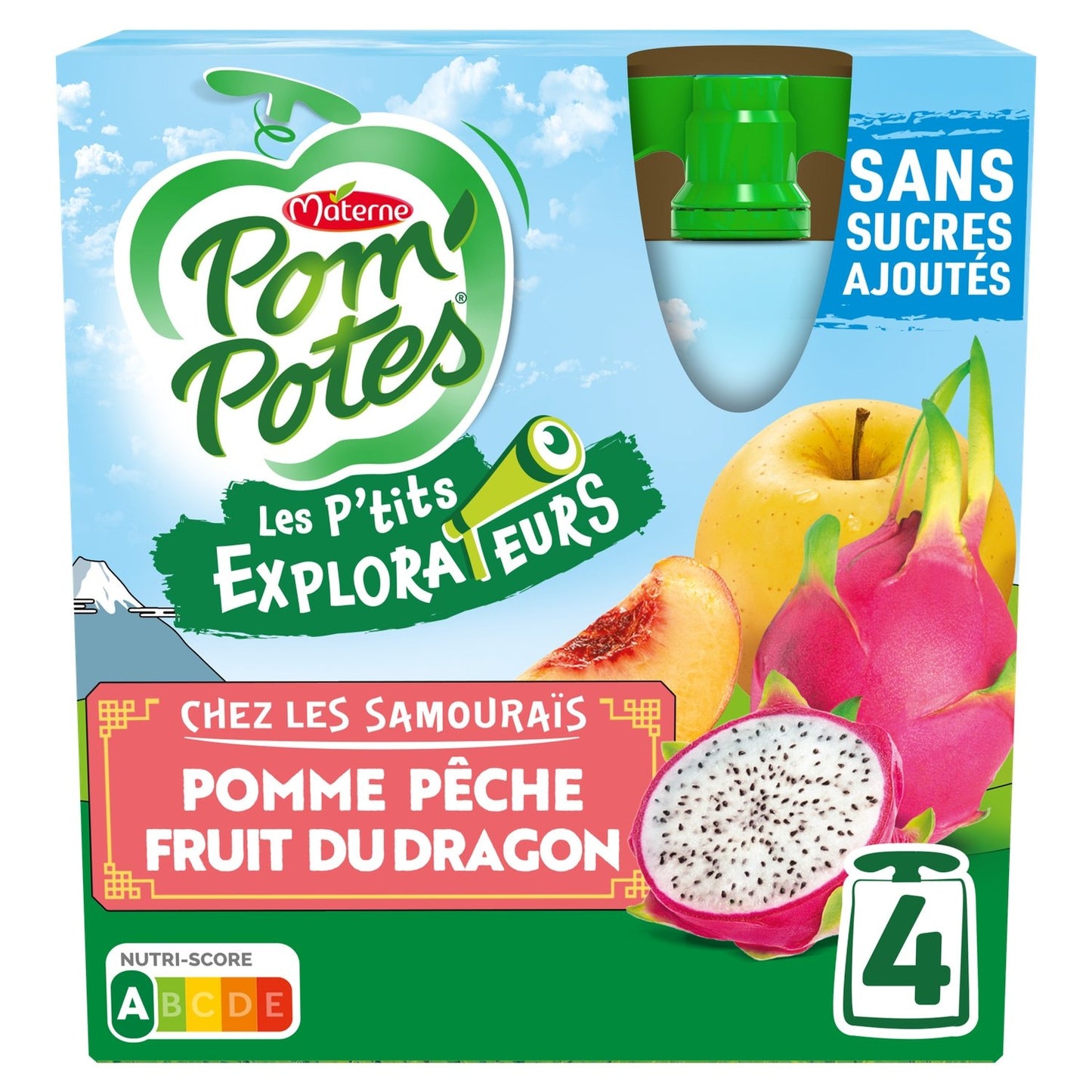 Compotes for the Little Explorers at the Samurai Apple Peach Dragon Fruit No Added Sugar POM'POTES