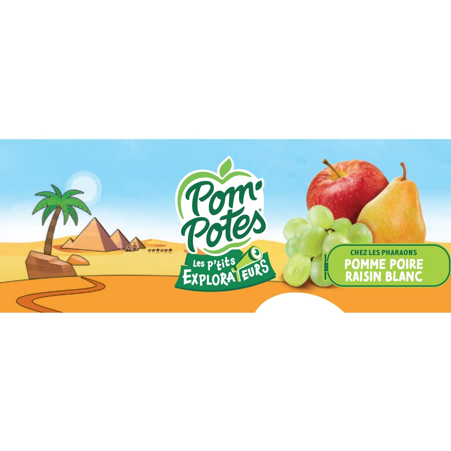 Compotes Les P'tits Explorateurs chez les Pharaons pomme poire raisin sans sucres ajoutés POM'POTES 