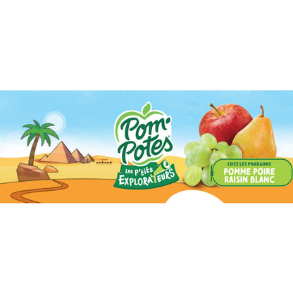 Compotes Les P'tits Explorateurs chez les Pharaons pomme poire raisin sans sucres ajoutés POM'POTES 