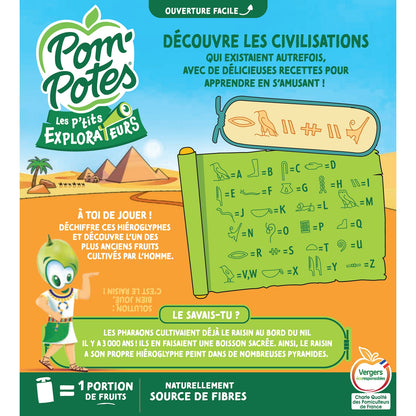 Compotes Les P'tits Explorateurs chez les Pharaons pomme poire raisin sans sucres ajoutés POM'POTES 