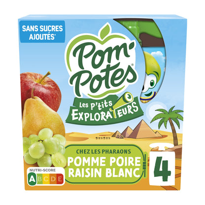 Compotes Les P'tits Explorateurs chez les Pharaons pomme poire raisin sans sucres ajoutés POM'POTES 