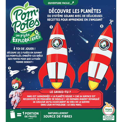 Compotes les P'tits Explorateurs sur Mars Pomme Fraise Framboise Sans Sucres Ajoutés POM'POTES