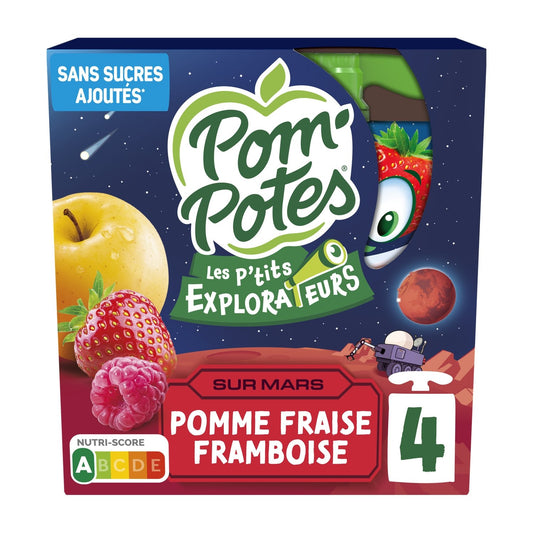 Little Explorers on Mars Apple Strawberry Raspberry Compotes No Added Sugar POM'POTES