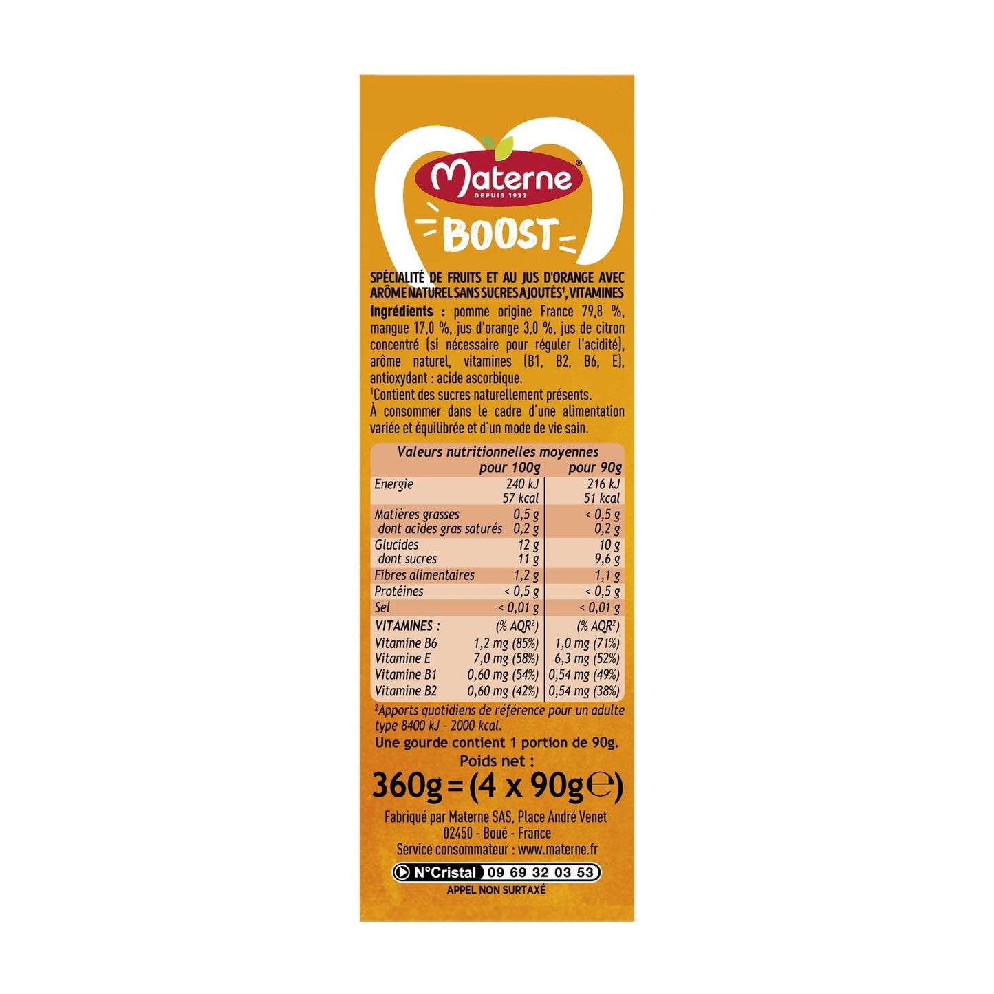 MATERNE Apple Mango Orange Boost Compotes + Vitamins No Added Sugar