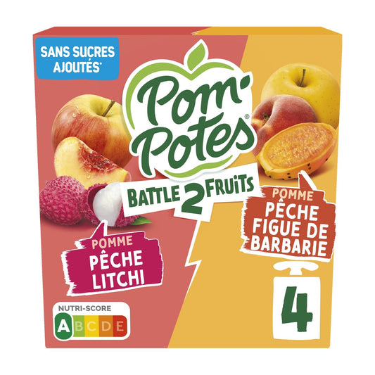 Compote Pomme Pêche Figue POM'POTES les 4 gourdes de 90g