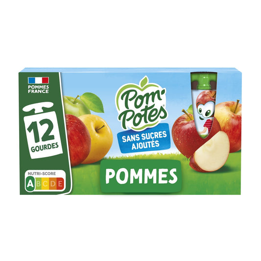 Compotes Pomme Nature Sans Sucres Ajoutés POM'POTES les 12 gourdes de 90g