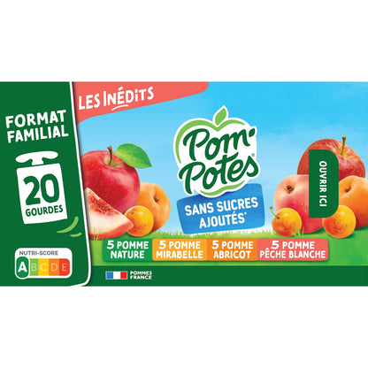 POM'POTES' unveröffentlichte Kompotte aus Apfel, Mirabelle, weißem Pfirsich und Aprikose ohne Zuckerzusatz