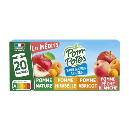 POM'POTES' unveröffentlichte Kompotte aus Apfel, Mirabelle, weißem Pfirsich und Aprikose ohne Zuckerzusatz