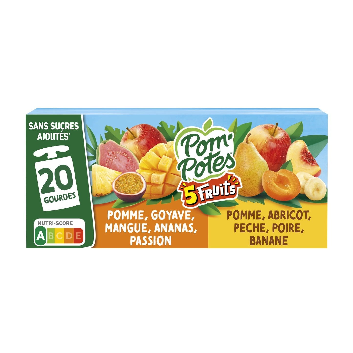5 Fruit Compotes Apple Guava Mango Pineapple Passion Fruit and Apricot Peach Pear Banana No Added Sugar POM'POTES