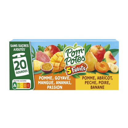 5 Fruit Compotes Apple Guava Mango Pineapple Passion Fruit and Apricot Peach Pear Banana No Added Sugar POM'POTES