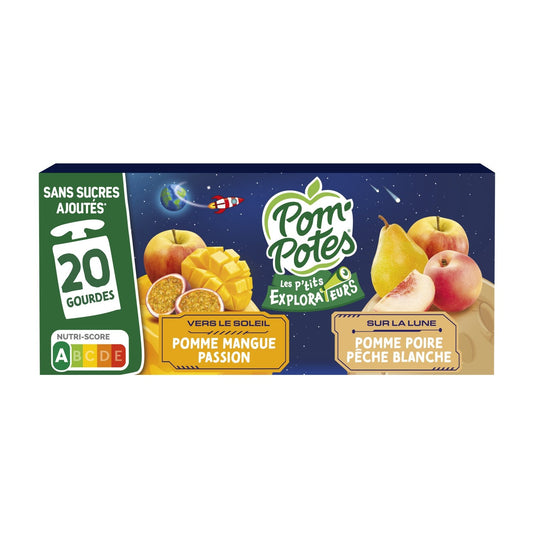 Compote les P'tits Explo Soleil & Lune POM'POTES les 20 gourdes de 90g