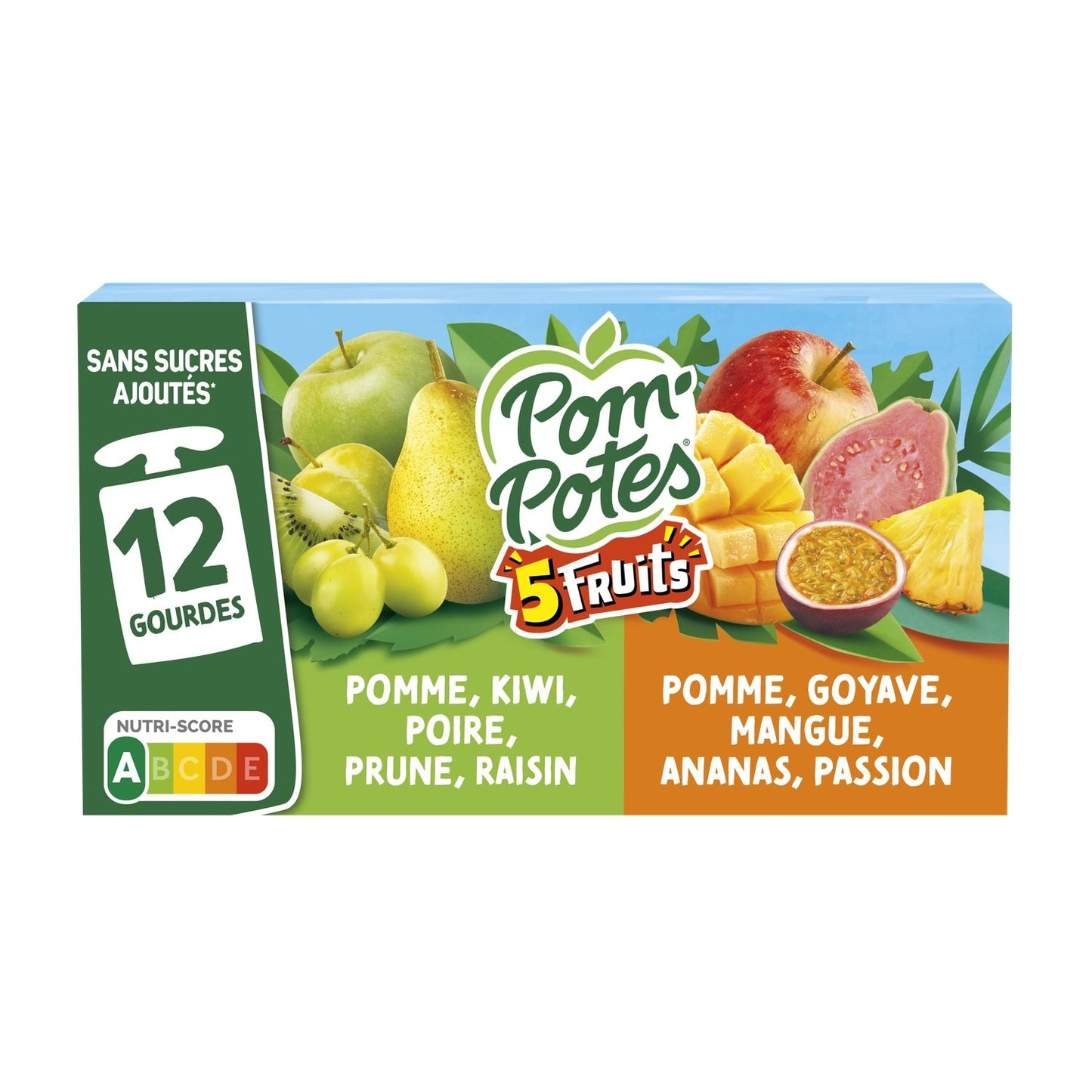 5 Fruit Compotes Apple Kiwi Pear Plum Grape and Guava Mango Pineapple Passion Fruit Added Sugars POM'POTES