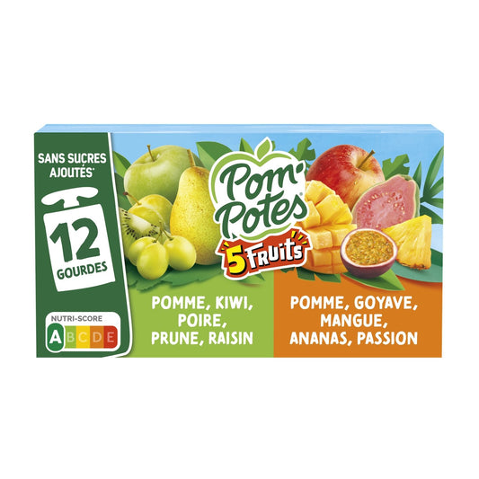 5 Fruit Compotes Apple Kiwi Pear Plum Grape and Guava Mango Pineapple Passion Fruit Added Sugars POM'POTES