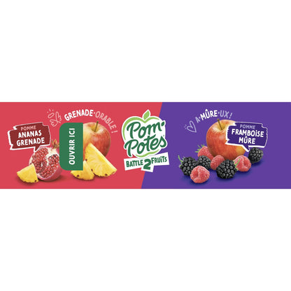 Battle2fruits Apfel-Ananas-Granatapfel-Himbeer-Brombeer-Kompott ohne Zuckerzusatz POM'POTES