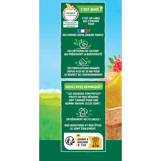Compotes Fruits de Nos Régions Pomme Pêche, Poire, Fraise Sans Sucres Ajoutés POM'POTES