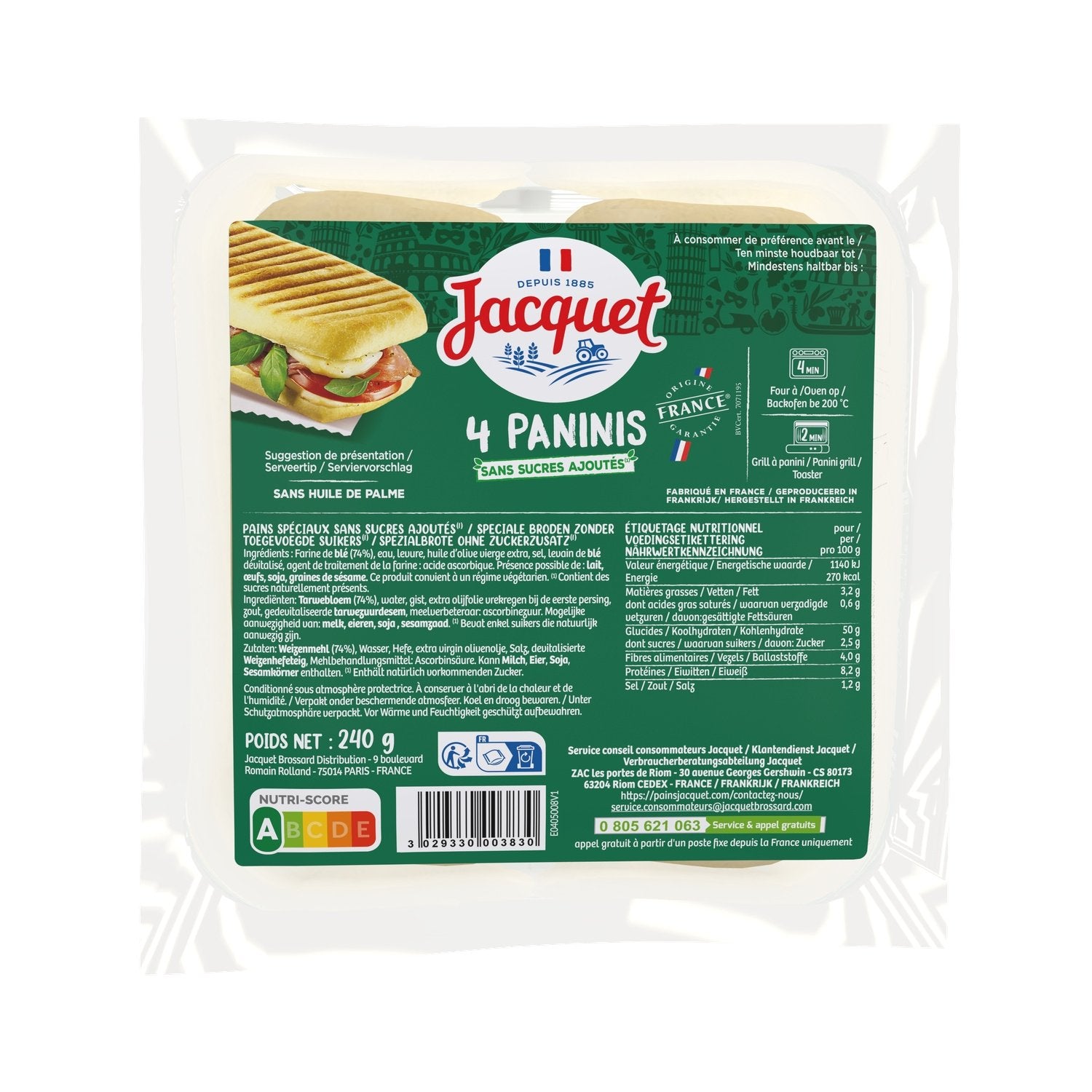 Pains Panini JACQUET le paquet de 4 - 240 g