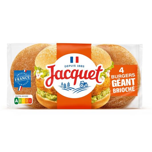 Pain Spécial Burgers Géant Brioché JACQUET le paquet de 4 burgers