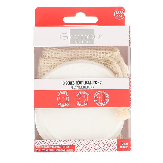 Cotton Pads Reusable Antibacterial Natural Washable with Washing Net GLAMOUR INSTITUT