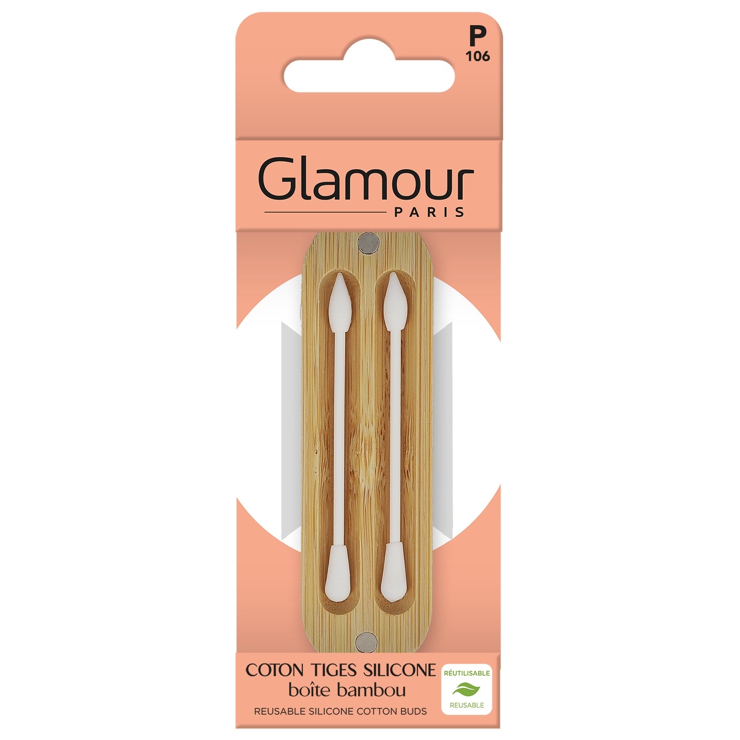Coton-tiges silicone boite bambou réutilisable GLAMOUR PARIS 