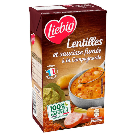 Soupe Velouté Lentilles et Saucisses Fumée LIEBIG la brique de 1L
