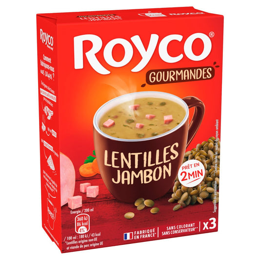 Soupe Déshydratée Lentilles Jambon Carottes Sans Conservateur ROYCO le paquet de 3 sachets