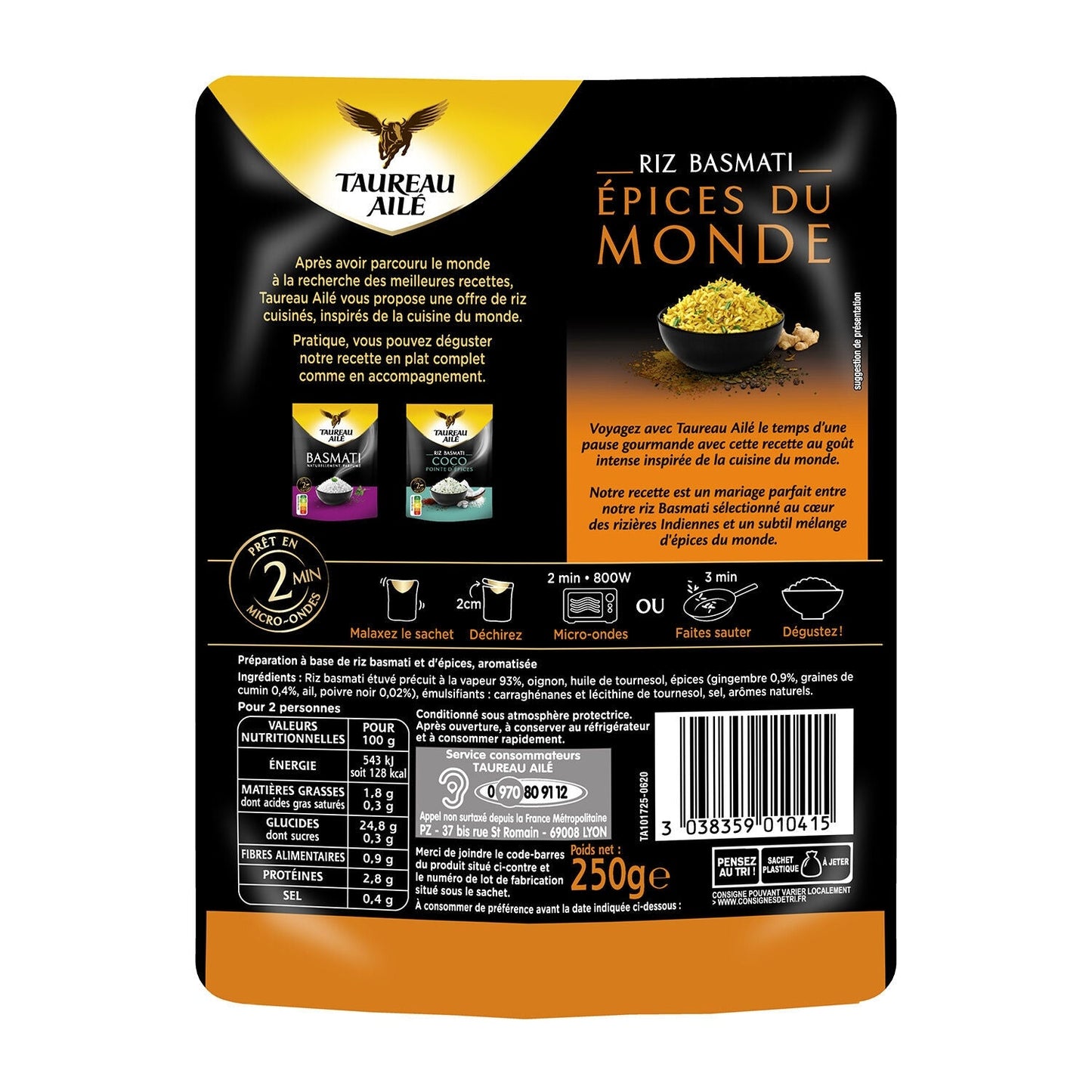 [ANTI-GASPILLAGE] Riz Basmati Épice du Monde Micro-Ondes 2min TAUREAU AILE - Date de durabilité minimale : 24/07/2025
