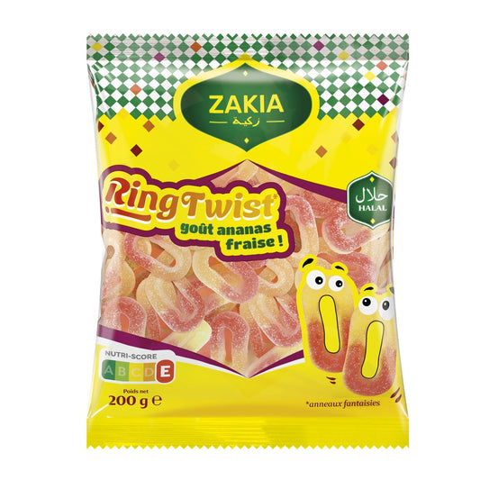 Bonbons Ring Twist Ananas Fraise Halal ZAKIA le paquet de 200g