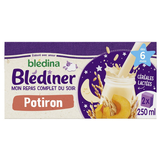 Lait et Céréales Bébé du Soir Dès 6 Mois Saveur Potiron Blédiner BLEDINA la boîte de 2 briques de 250ml