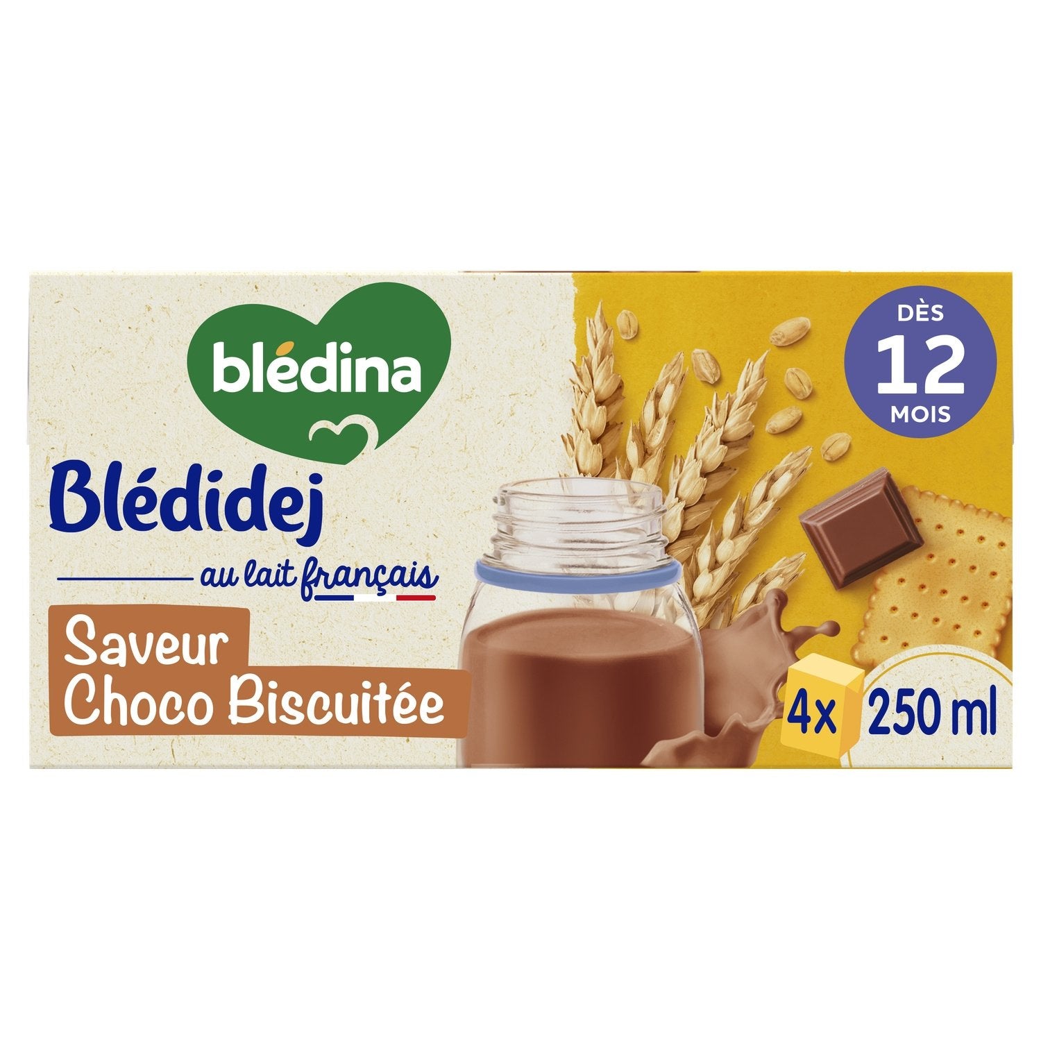 Céréales Bébé Dès 12 Mois Saveur Choco Biscuité Croissance Blédidej BLEDINA la boîte de 4 briques de 250ml