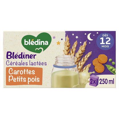 Evening Baby Milk and Cereals From 12 Months Carrots Peas Blédiner BLEDINA