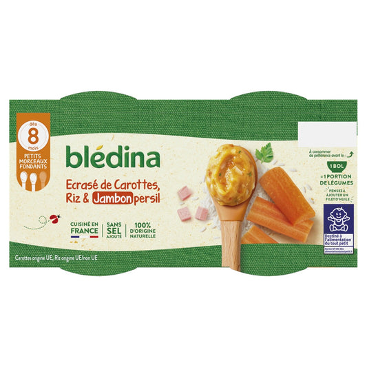 Baby Dish From 8 Months Mashed Carrot Rice Ham BLEDINA