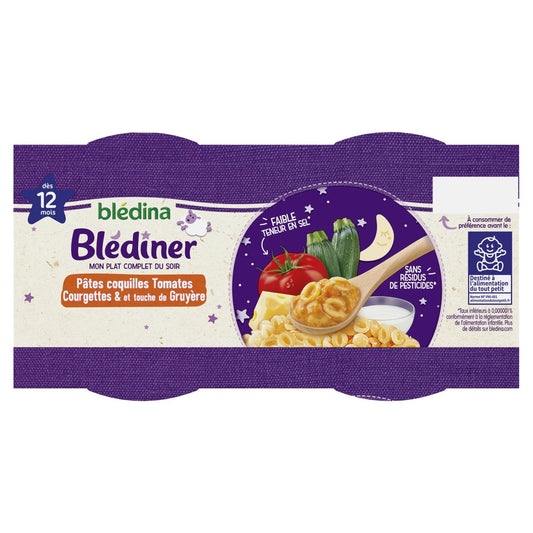 Plat Bébé du Soir Dès 12 Mois Pâtes Tomates Courgettes et Gruyère Blédiner BLEDINA
