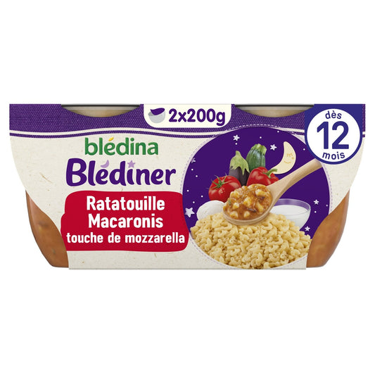 Plat Bébé du Soir Dès 12 Mois Ratatouille Macaroni Mozzarella Blédiner BLEDINA les 2 bols de 200g