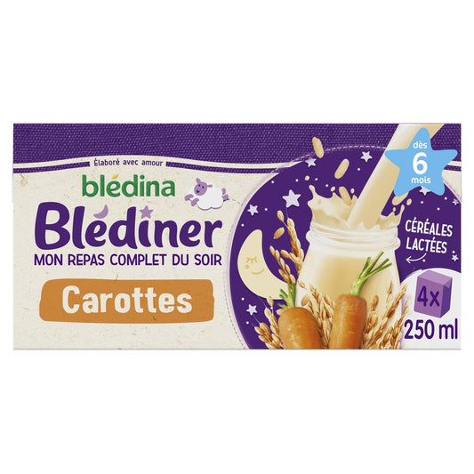 Lait et Céréales Bébé du Soir Dès 6 Mois Saveur Carottes Blédiner BLEDINA la boîte de 4 briques de 250ml