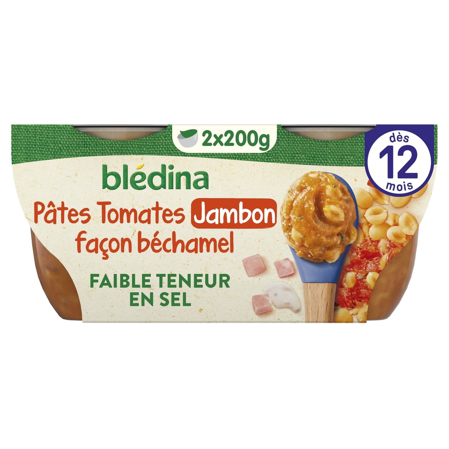 Plat bébé dès 12 mois Tomates mijotées Pâtes coquilles Jambon Les Idées de Maman BLEDINA 