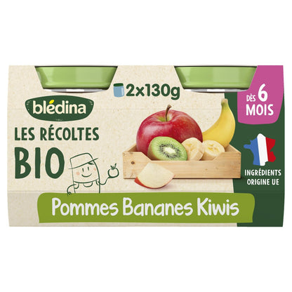 Baby Compote From 6 Months Apples Bananas Kiwis Les Récoltes Bio BLEDINA
