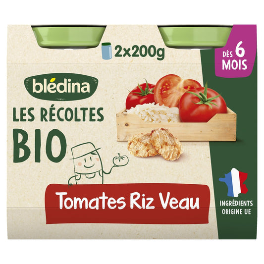 Plat Bébé Dès 6 Mois Tomates Riz Veau les Récoltes Bio BLEDINA les 2 pots de 200g