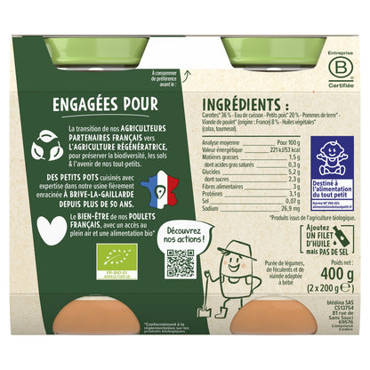Baby Meal From 6 Months Carrots Peas Farm Chicken Les Récoltes Bio BLEDINA