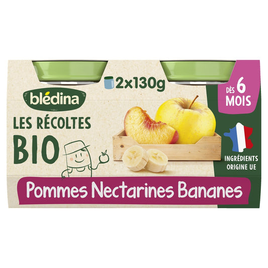 Compote Bébé Dès 6 Mois Pommes Nectarines Bananes les Récoltes Bio BLEDINA les 2 pots de 130g