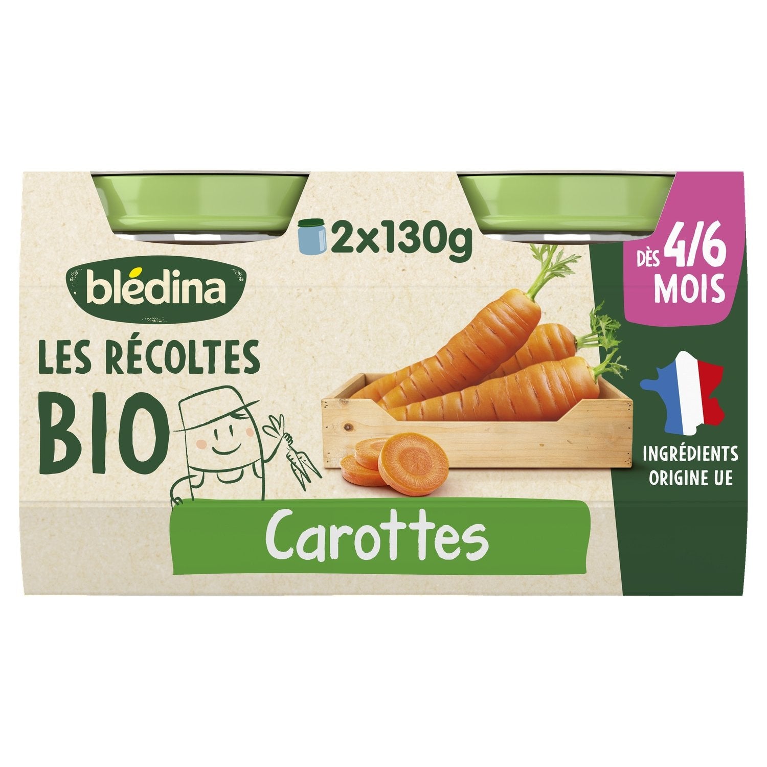 Plat Bébé Dès 4 à 6 Mois Carottes les Récoltes Bio BLEDINA les 2 pots de 130g