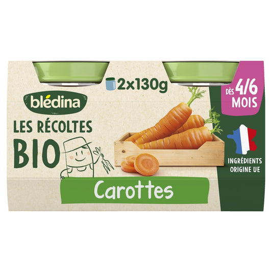 Plat Bébé Dès 4 à 6 Mois Carottes les Récoltes Bio BLEDINA les 2 pots de 130g